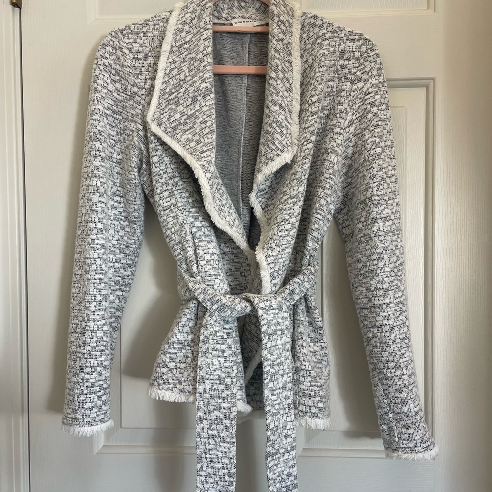 Club Monaco Black and White Textured Wrapped Cardigan